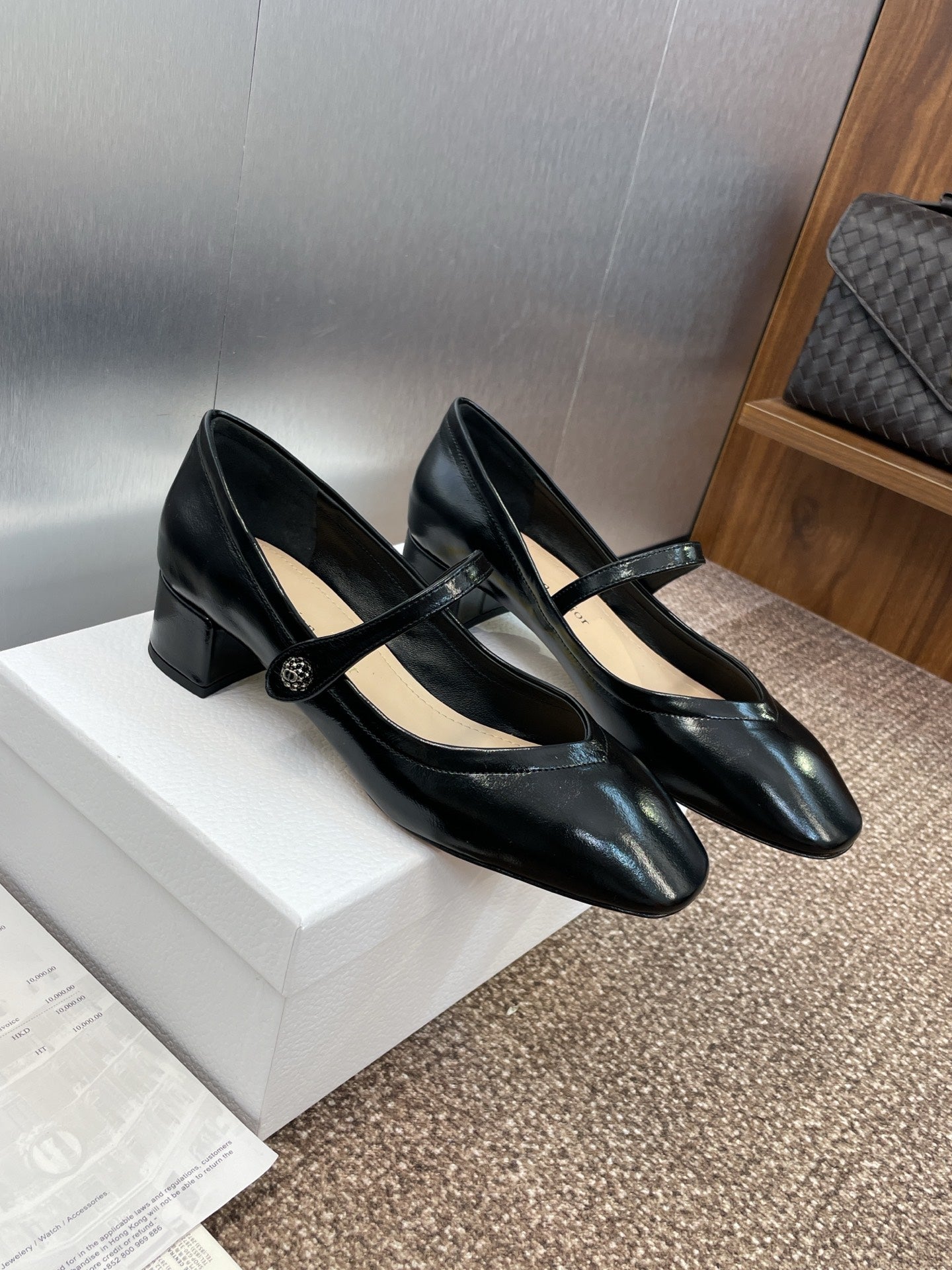 CD Chunky Heel Round Toe Ballet Black Patent Leather 524205