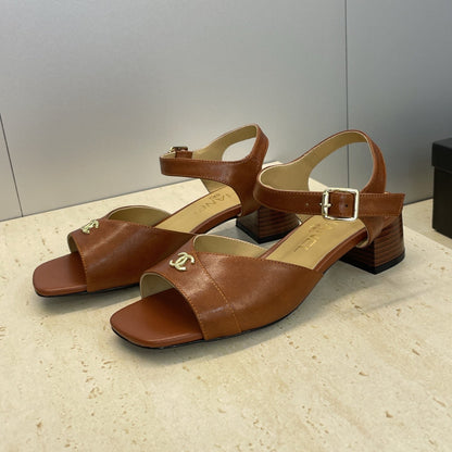 CC 26 Heeled Sandal 45mm Brown  Beige Sheepskin 607474