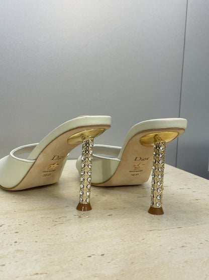 CD 26s Icon Heeled Slide 8cm Cream Leather Silk 633058