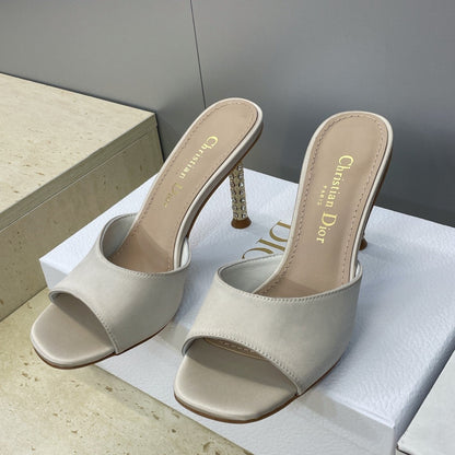 CD 26s Icon Heeled Slide 8cm Off White Leather Silk 633059
