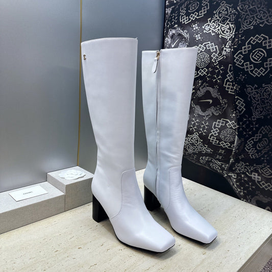 CC 26S Knee High Boots 7.5cm White Calfskin 118733