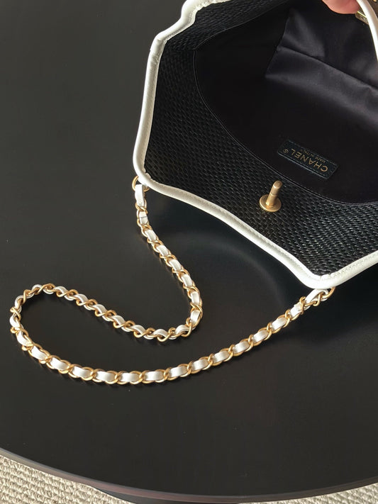 Chanel 2025 Maxi Hobo Bag 31cm Black mix White Straw Leather 320857