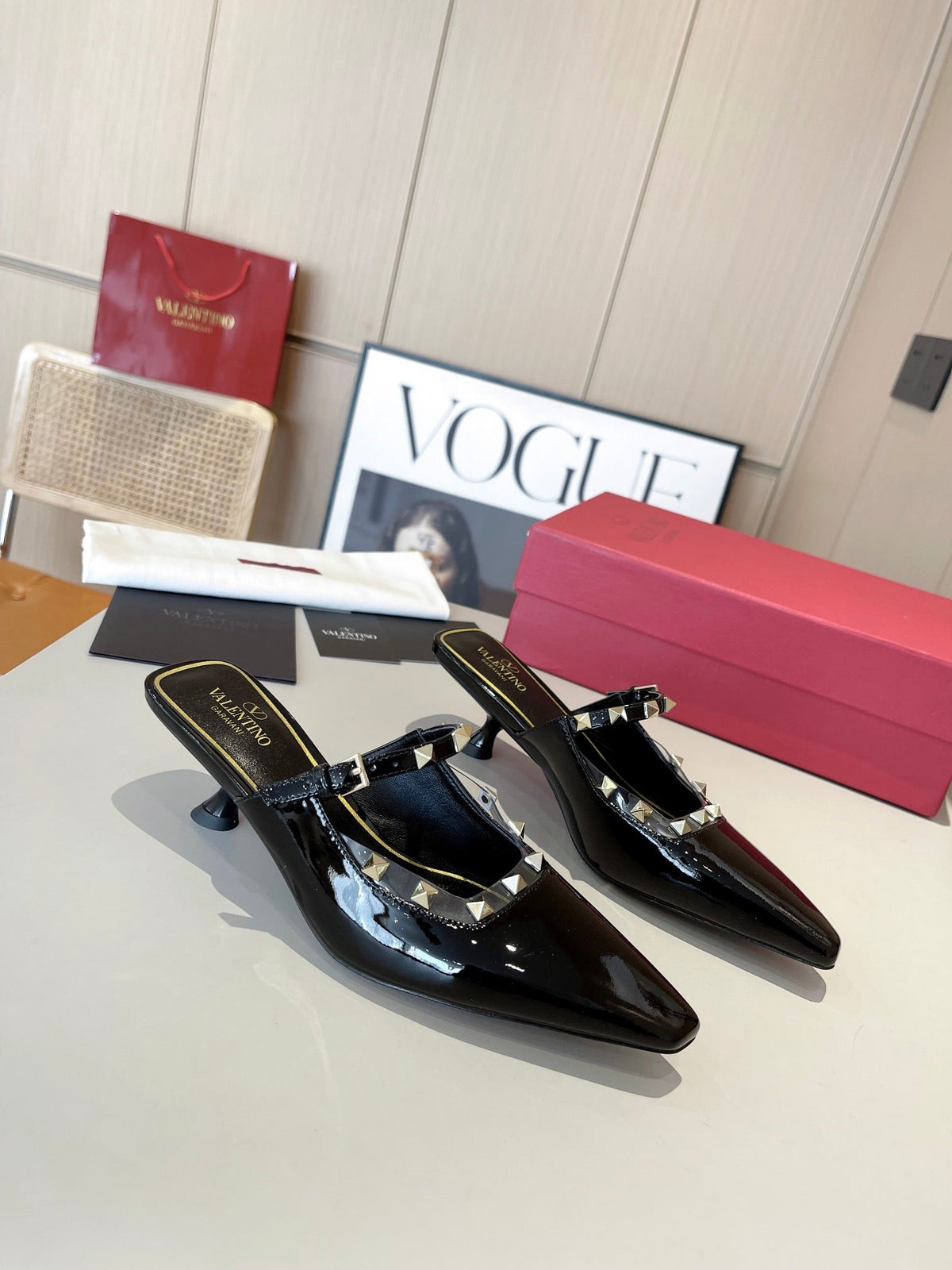 Valentino 25 Pump Mules Heels Patent Leather 239599