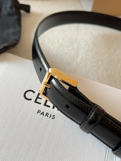 CELINE 25S BELT 25MM IN BLACK CALFSKIN GOLD HARDWARE 561796