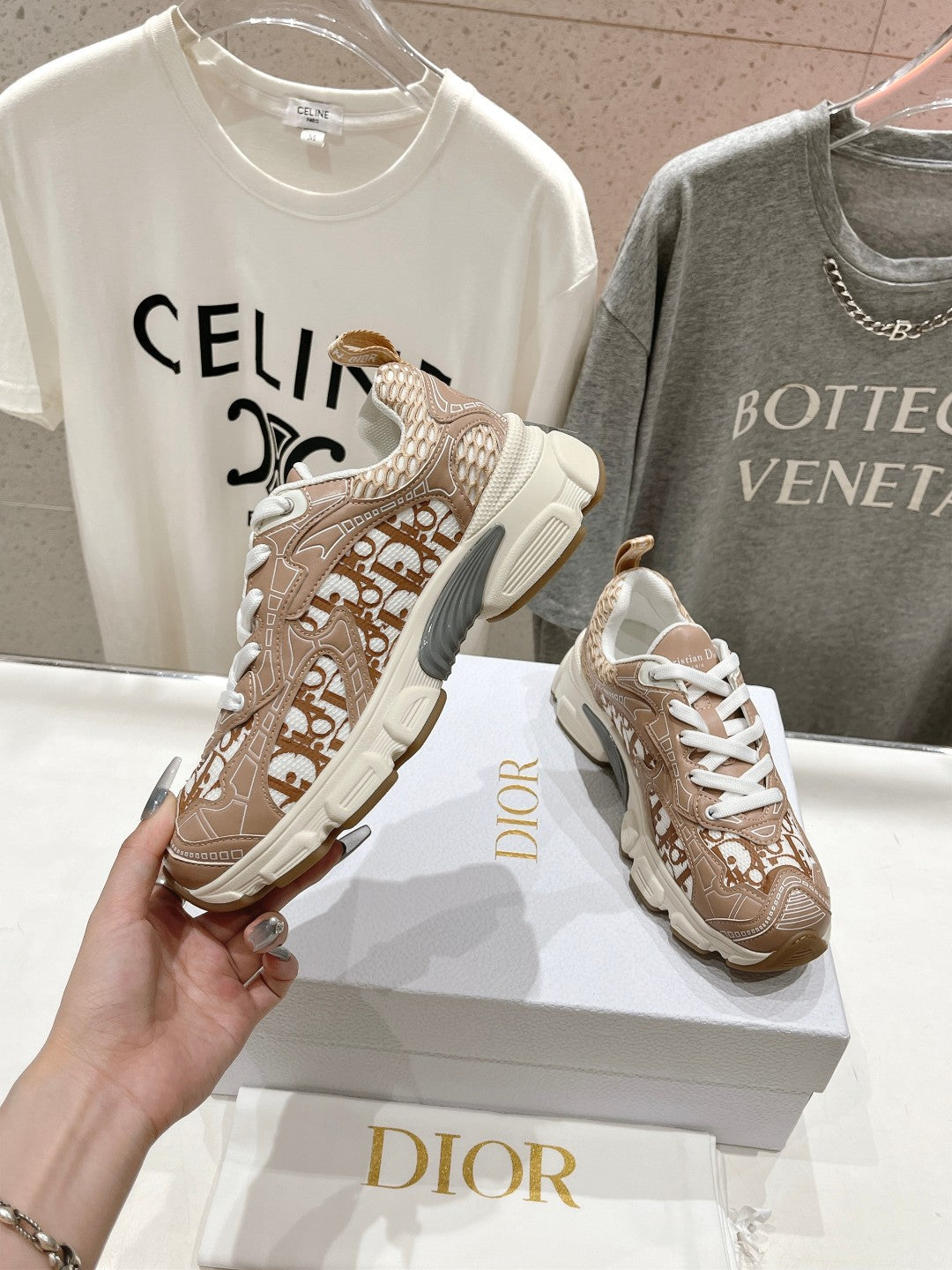CD Vibe Sneaker Beige Brown Polyester Mesh Fabric And Cowhide