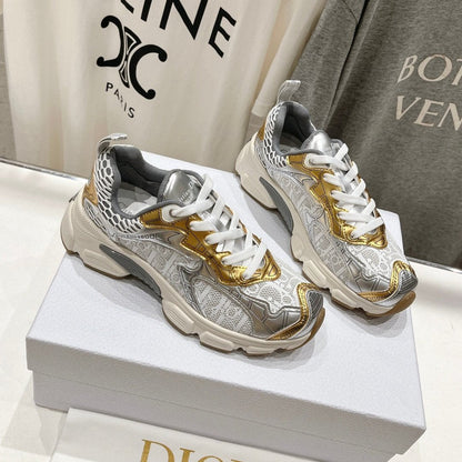 CD Vibe Sneaker White Mix Grey Gold Polyester Mesh Fabric And Cowhide