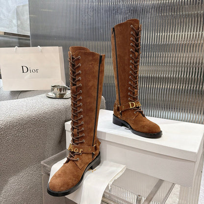 CD 26s Lace-Up Knee-High Boots Brown Suede 924103