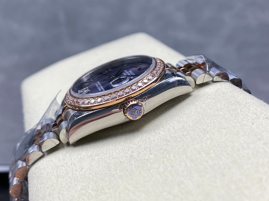 Datejust 31mm Pink Gold Steel Diamond Bezel Aubergine Purple Dial