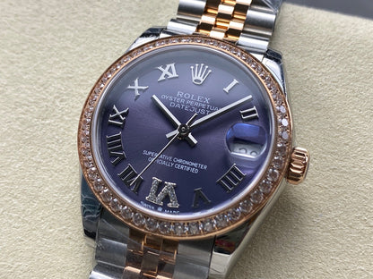 Datejust 31mm Pink Gold Steel Diamond Bezel Aubergine Purple Dial