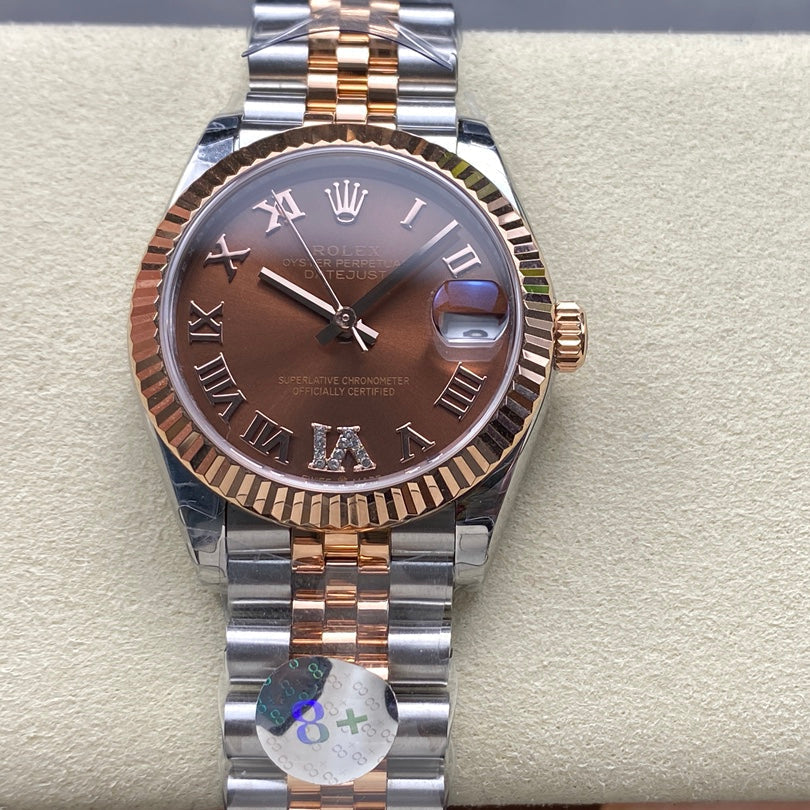 Datejust 31mm Pink Gold Steel Chocolate Dial