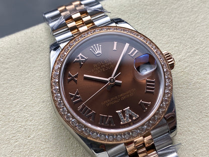 Datejust 31mm Pink Gold Steel Diamond Bezel Chocolate Dial