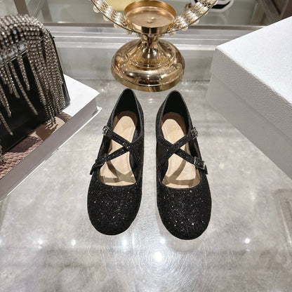 CD Very Ballet Flat Black Lambskin & Glitter 598163