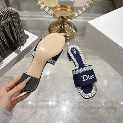 CD 26 Embroidered Sandals 45mm Dark Blue White Canvas 592238