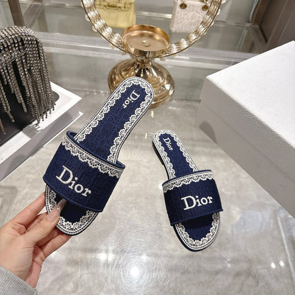 CD 26 Embroidered Sandals Blue White Canvas 592244