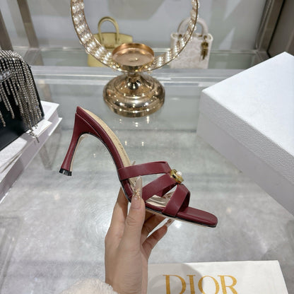 CD 26 High-Heeled Sandals 75mm Dark Red Leather 592254