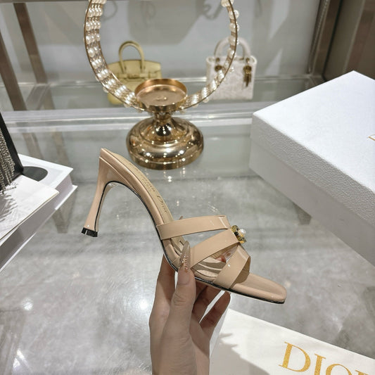 CD 26 High-Heeled Sandals 75mm Beige Patent Leather 592257