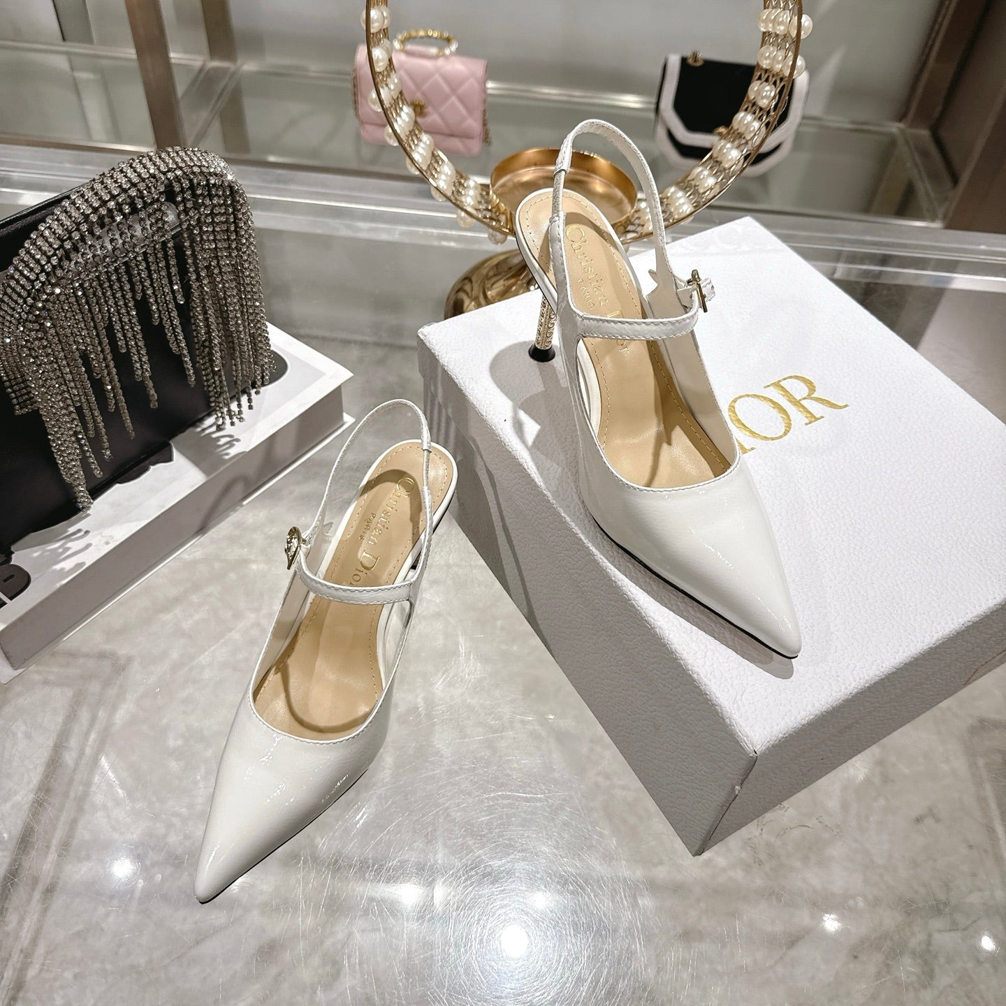 CD 26 Mary Jane High Heels 80 White Patent Leather 679858