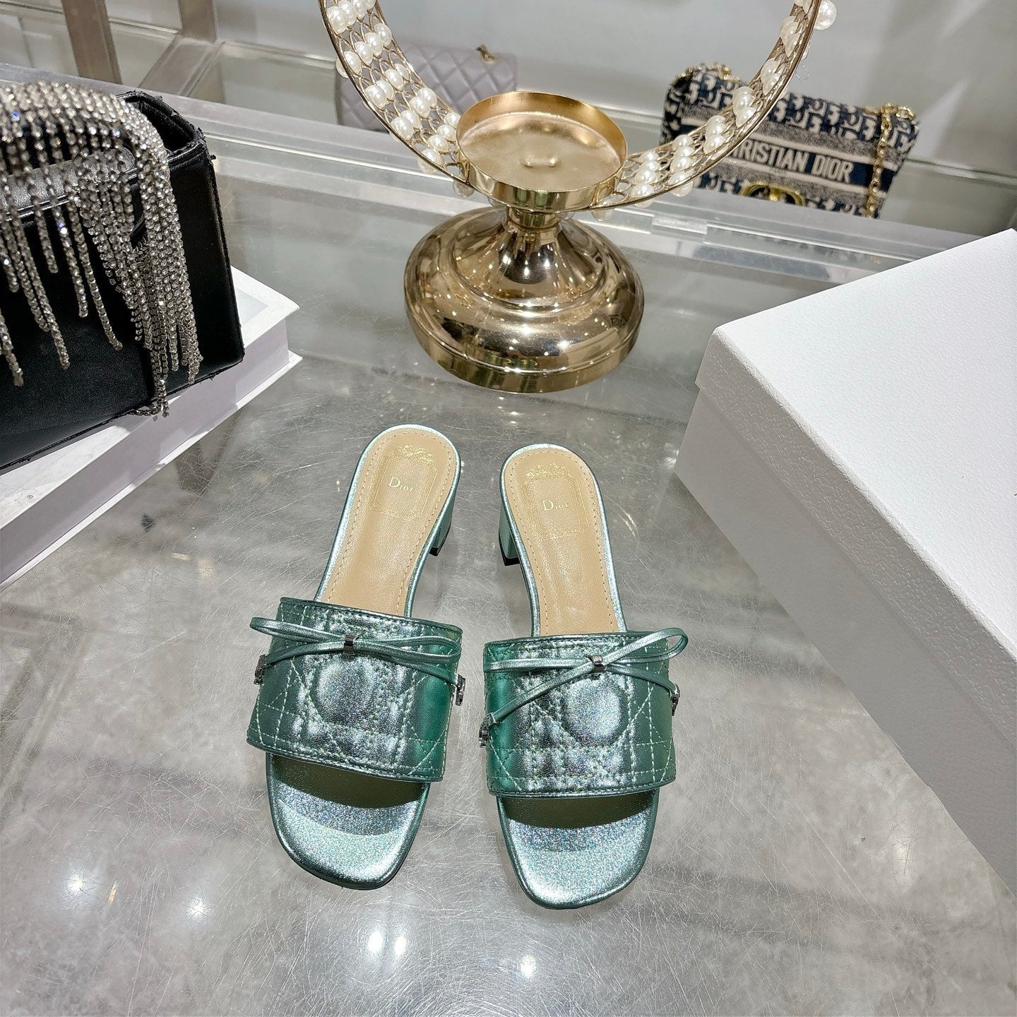 CD 26s Slippers Metallic Mint Calfskin 679867