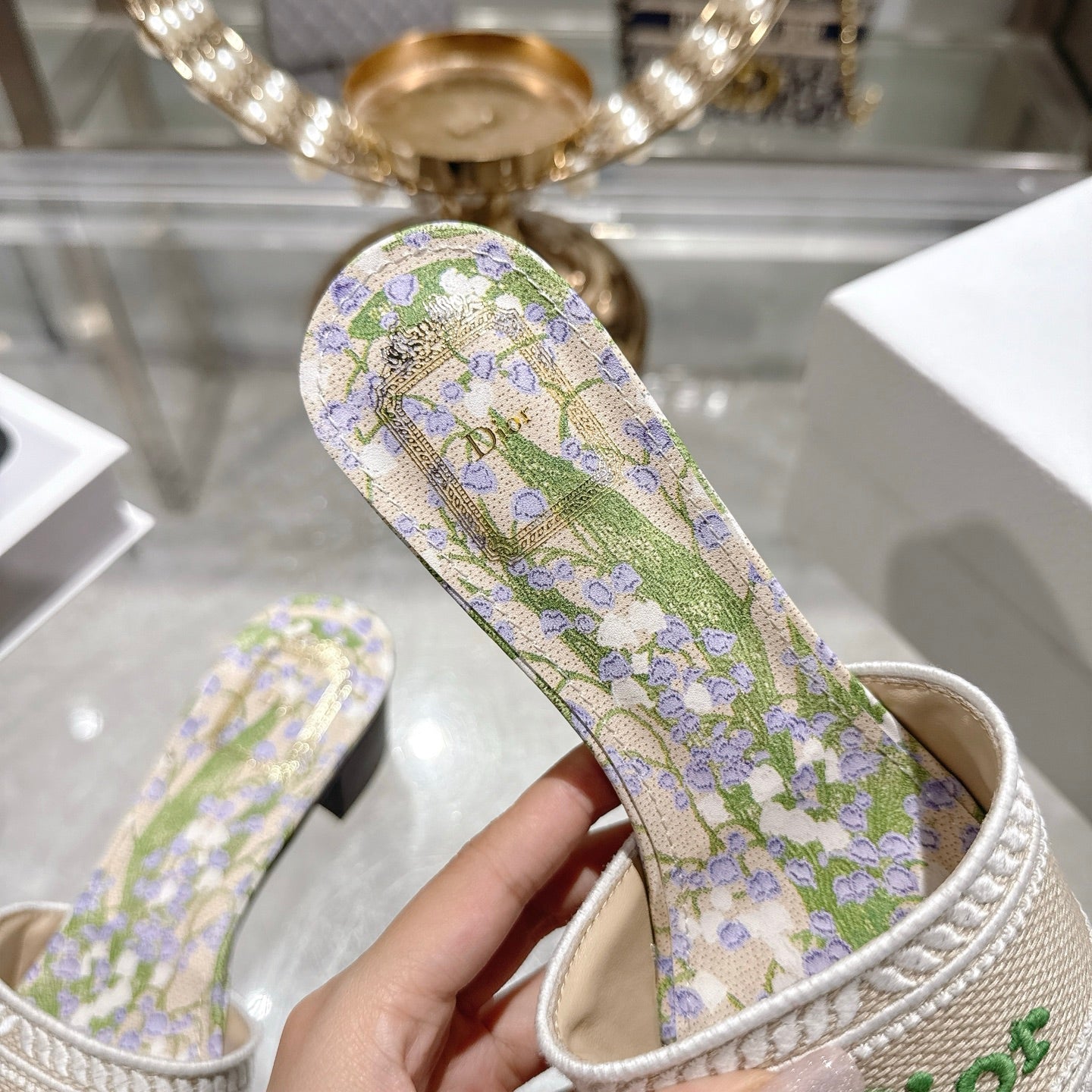 CD 26s Dway Slide 4.5cm Beige Colorful Cotton 679875