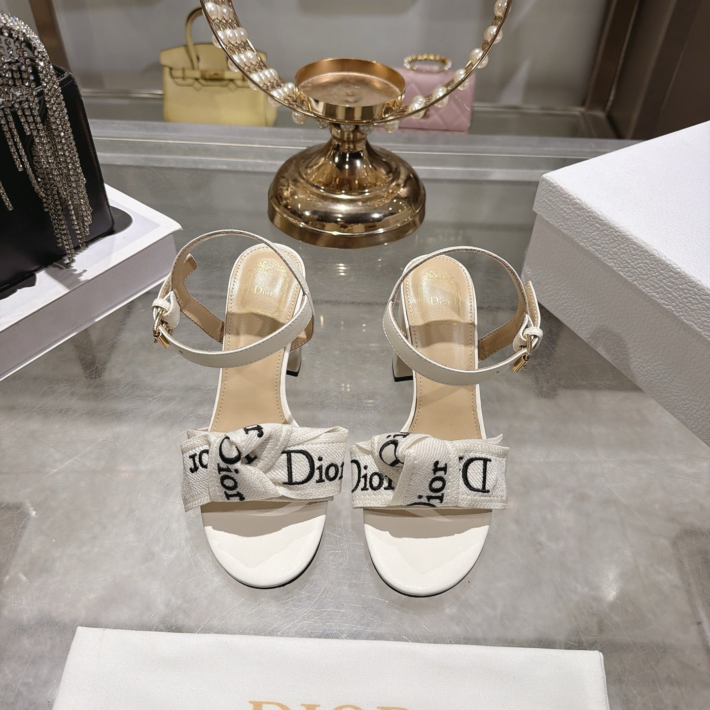 CD J'Adior Sandals White Canvas Leather 901709