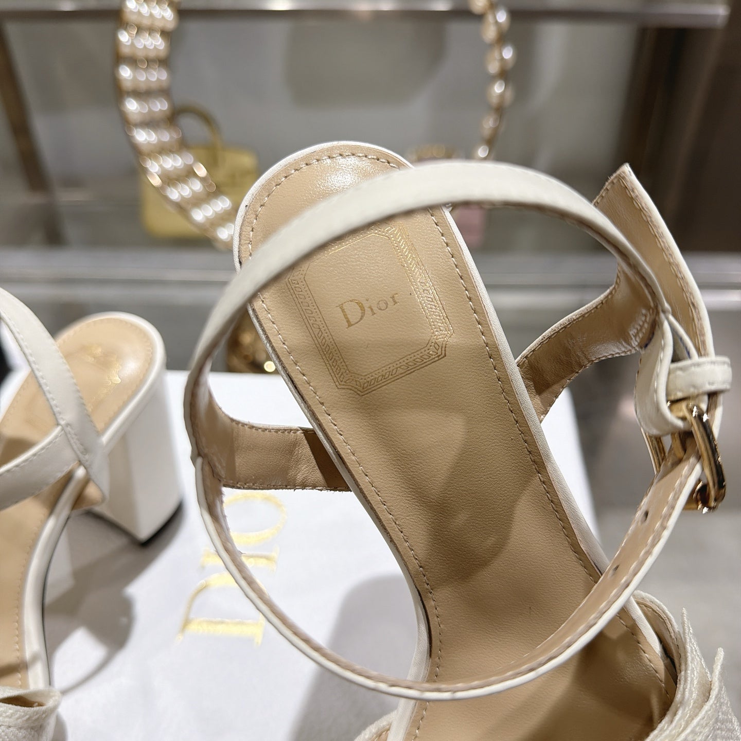 CD J'Adior Sandals White Canvas Leather 901709