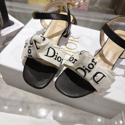 CD J'Adior Sandals White Black Canvas Leather 901712