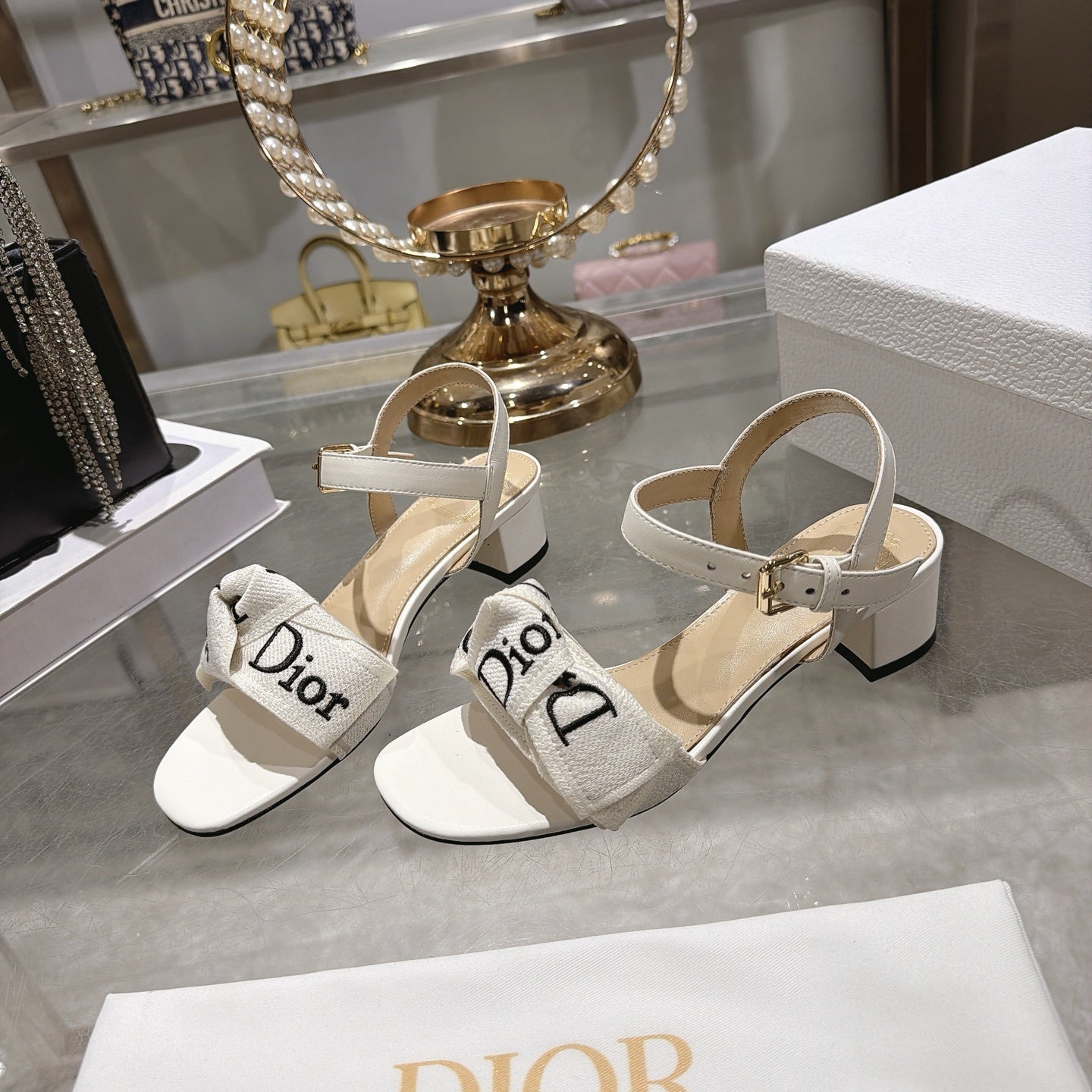 CD J'Adior Sandals White Canvas Leather 901713