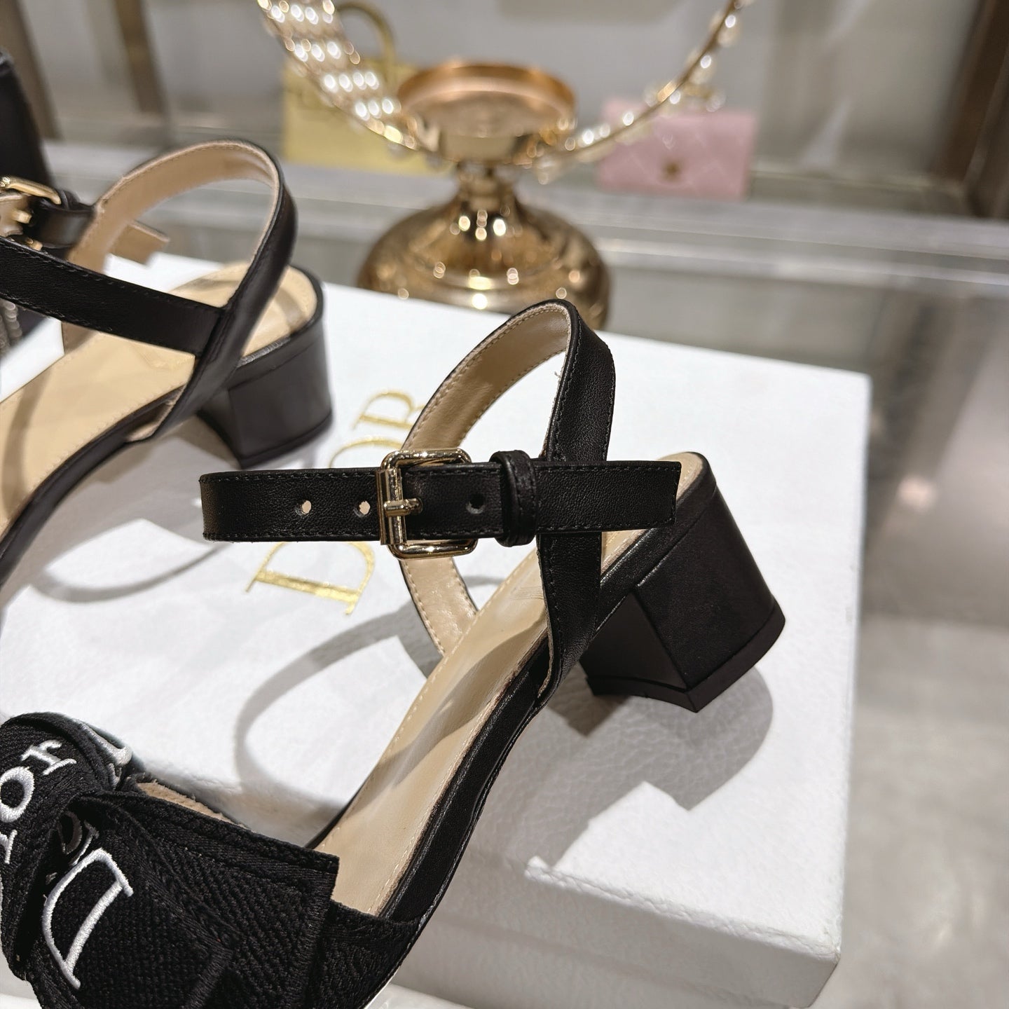 CD J'Adior Sandals Black Canvas Leather 901714