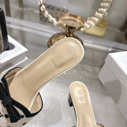 CD Dway Sandal 3.5cm PolkaDior Cream Motif Cotton Leather 951359