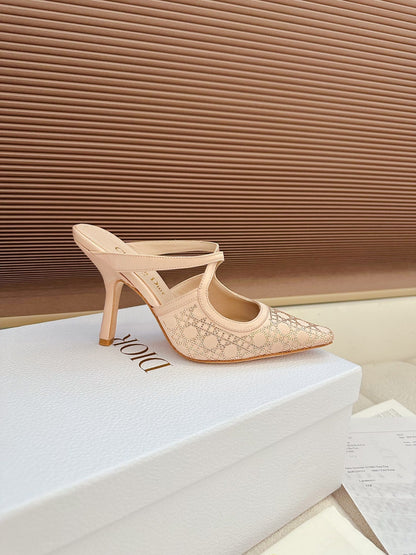 CD 26 High Heel Mule 95 Blush Pink Mesh Fabric Sheepskin 614896
