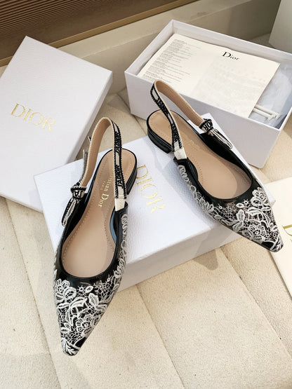 CD 26s J'Adior Jacquard Embroidered Slingback 1.5 Black Patent Leather 614927