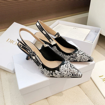 CD 26s J'Adior Jacquard Embroidered Slingback 6.5  Black Patent Leather 614928