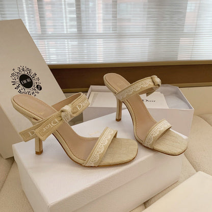 CD 26s High Heel Sandal 100 Beige Canvas Sheepskin  664179