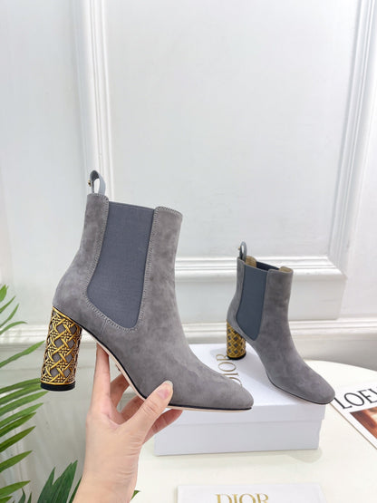 CD Icon Heeled Ankle Boot 80mm Grey Suede