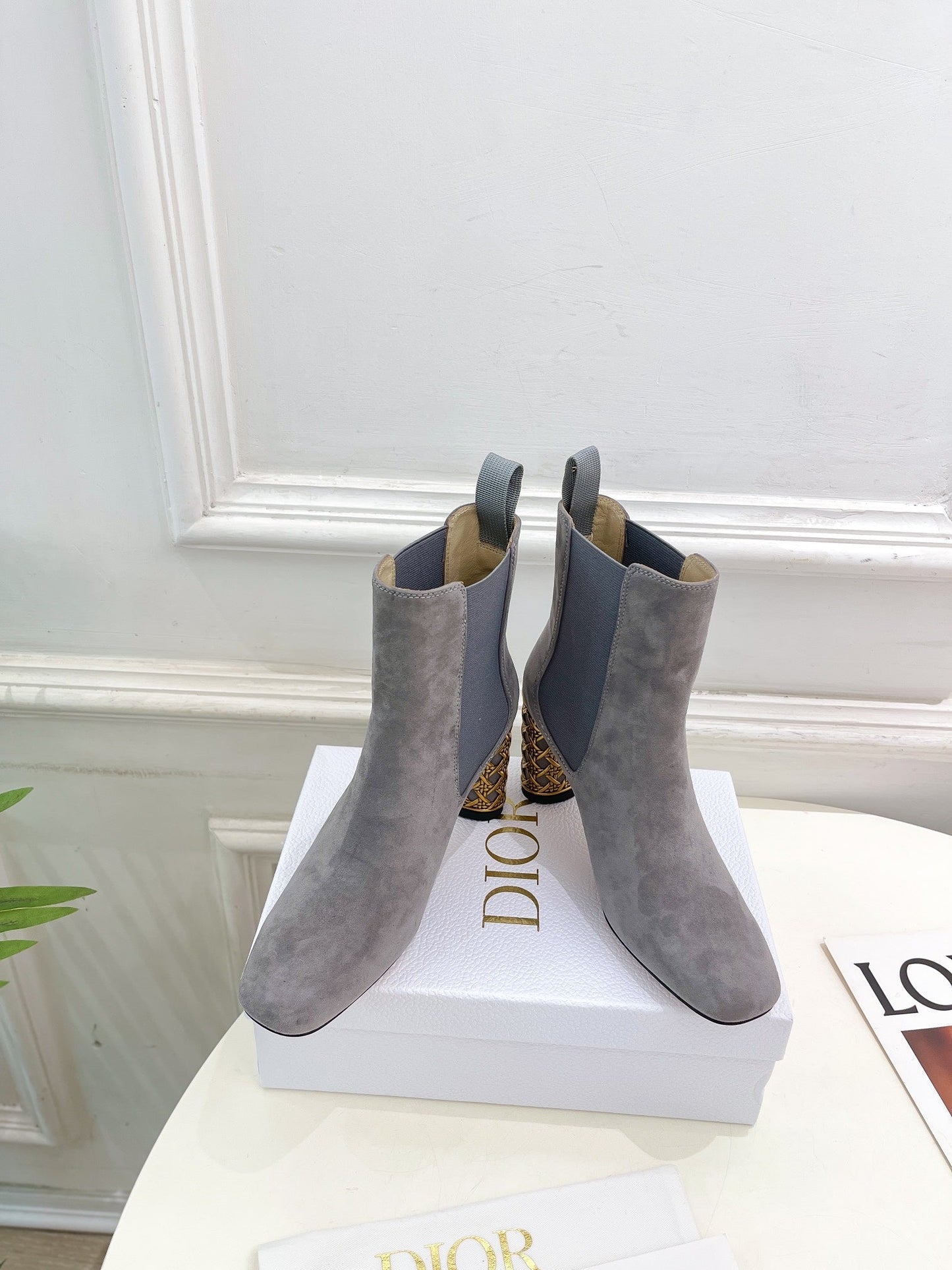 CD Icon Heeled Ankle Boot 80mm Grey Suede