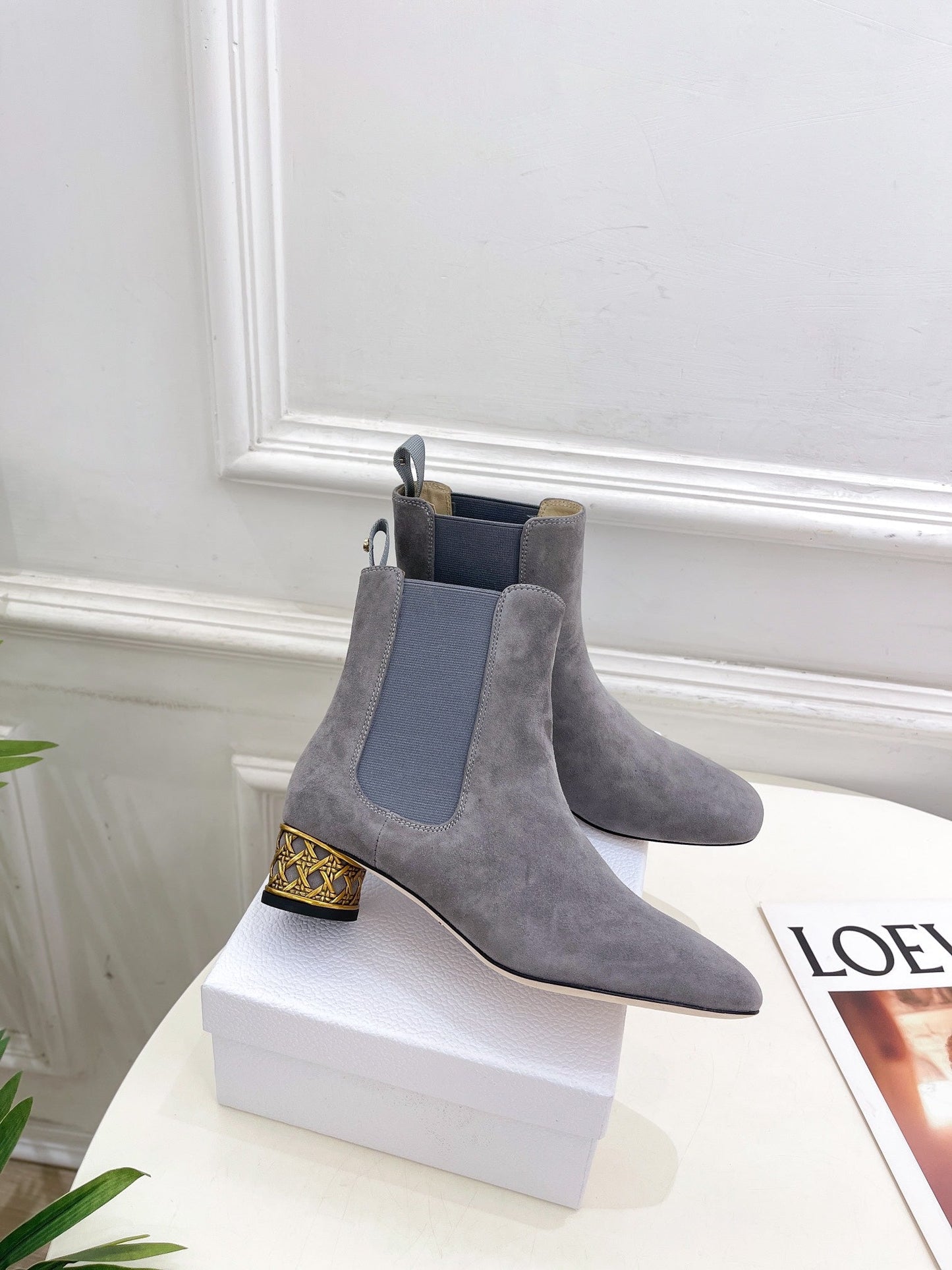 CD Icon Heeled Ankle Boot 40mm Grey Suede