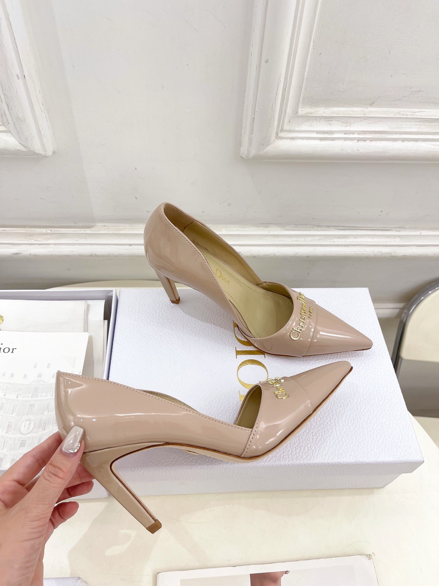 CD 25 Pump High Heels Pink Nude Patent Leather 307424