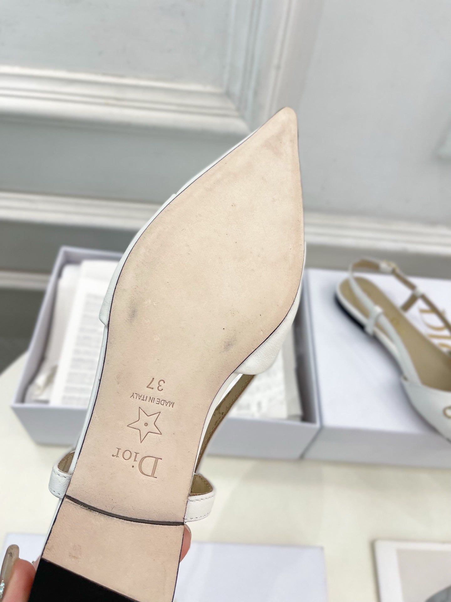 CD 25 Slingback Flat White Calfskin 307442