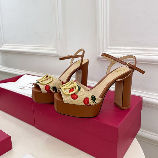 VT 25 Vlogo Platform Sandals Cherry Ankle Calfskin 330980