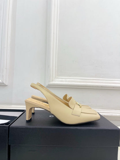 CC 26s Slingback Kitten Heels 6cm Beige Leather 946837