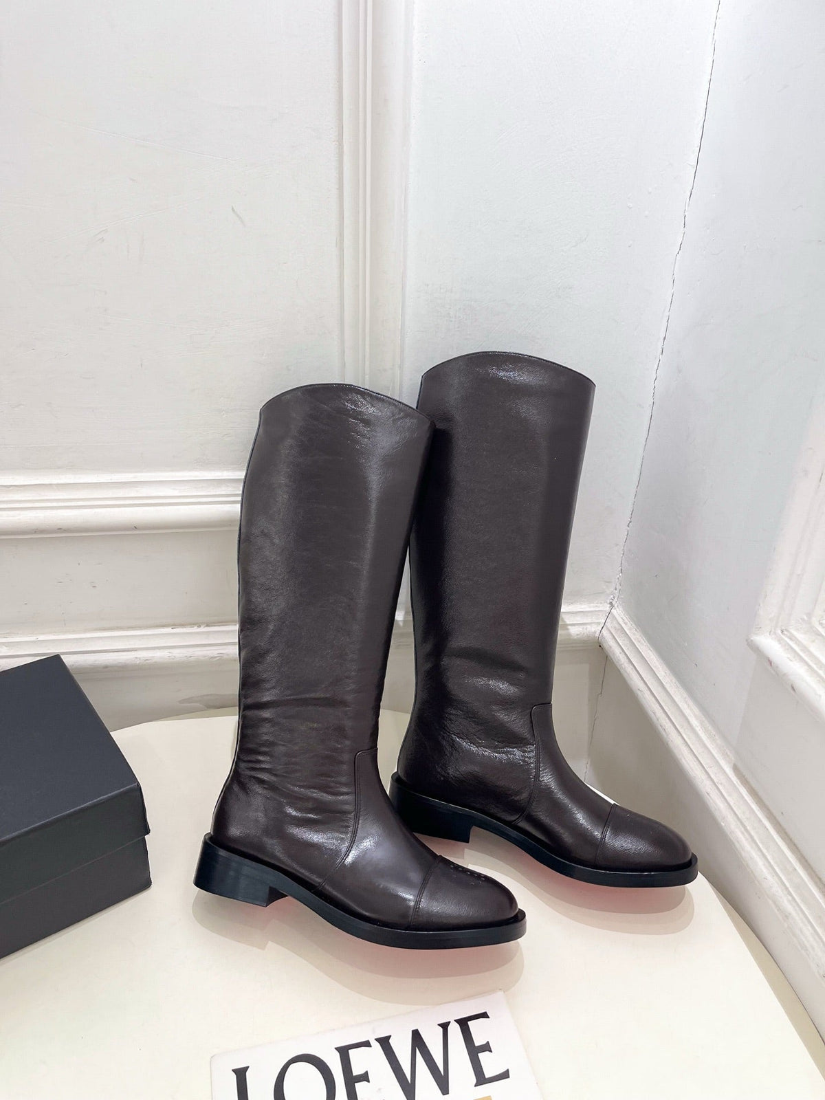 CC 26S Biker Knee Boots 3cm Dark Brown Smooth Leather 111859