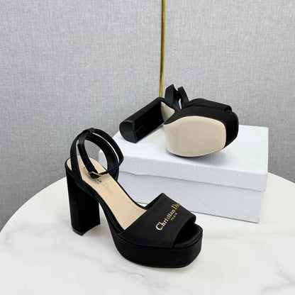 CD 26s Platform Sandals 80 Black Beige Satin Sheepskin 640230