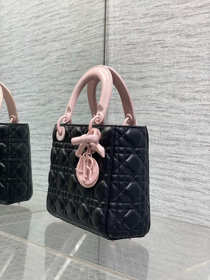 CD 2026 Bow Lady Dior 20cm Black Pink Cannage Lambskin 289164