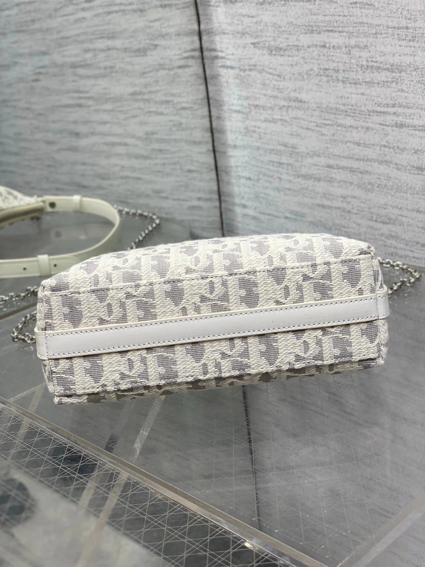 CD Diorling 19cm Bag White Grey Cotton Calfskin 289144