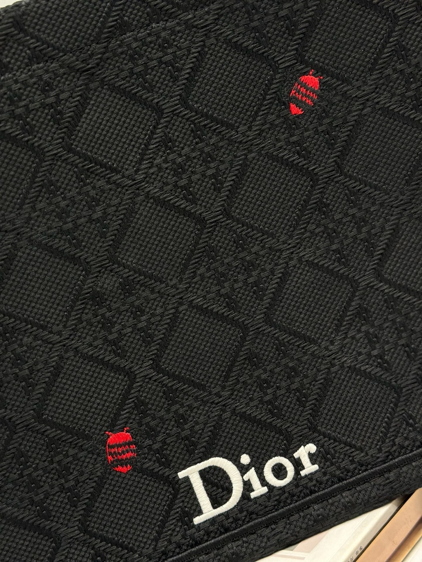 CD 2026 Book Tote Bag With Red Beetle-shaped Embellishments Black Canvas 288481