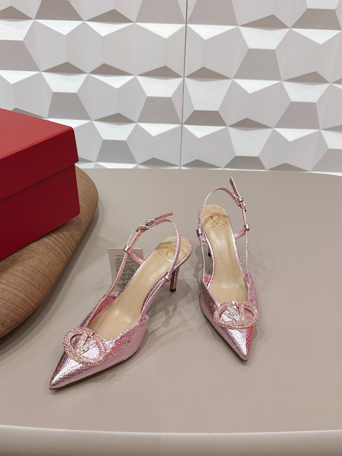 VT 26s Slingback 80 Pink Metallic Snake Skin 613590