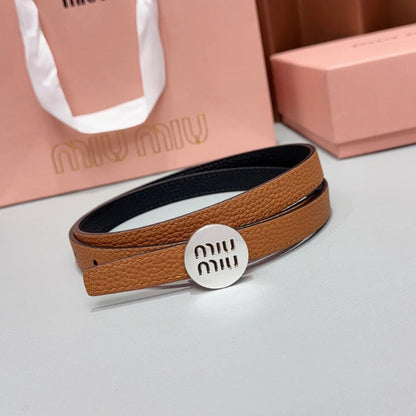 Miumiu 2026 Round Logo Buckle Belt 15mm Cowhide 215692