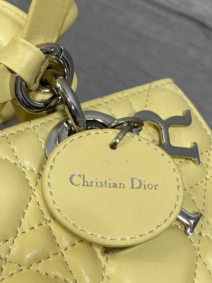 CD 2026 Bow Lady D-Joy 19cm Yellow Cannage Lambskin With Silver Charm 286561