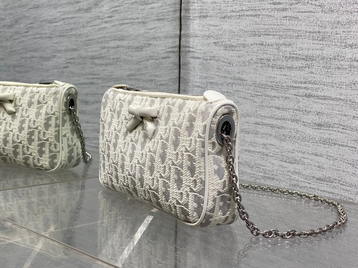 CD 2026 Promenade 22cm Bag White Grey Cotton Calfskin 289146