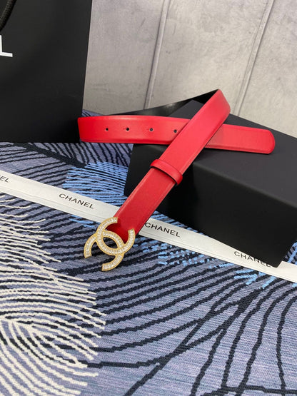 CC Women's Belt 3.0CM Red Cowhide 615099